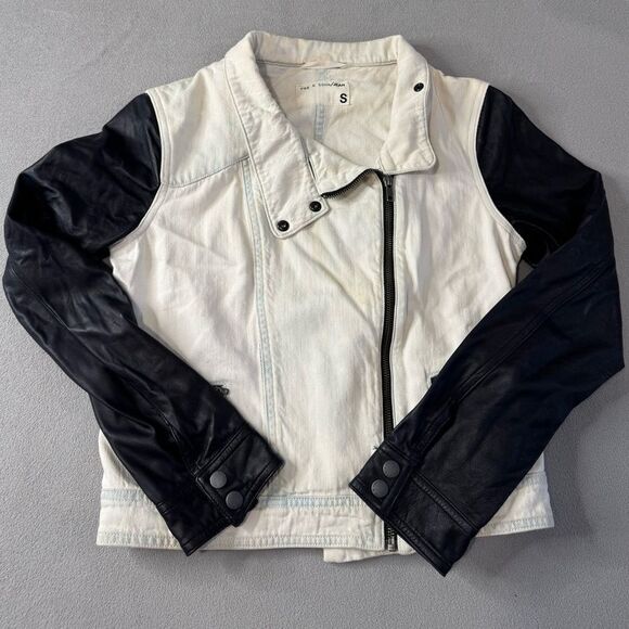 Rag & Bone denim and Leather Moto Jacket Natural Size S Women’s - Picture 2 of 16